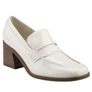 Cream Heeled Loafers Patent Leather
